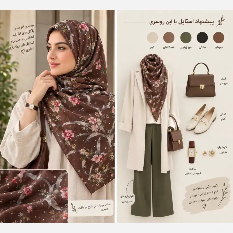 روسری طرحدار پاییزی نخی درجه یک قواره 140 - تصویر 2
