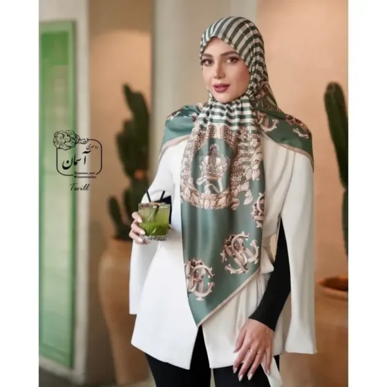 روسری ساتن ابریشم طرح دیپلمات قواره 140 توییل مجلسی